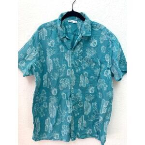 Sonoma Short Sleeve Cactus Green Blue Collar Button Up Linen Top Shirt Men XL